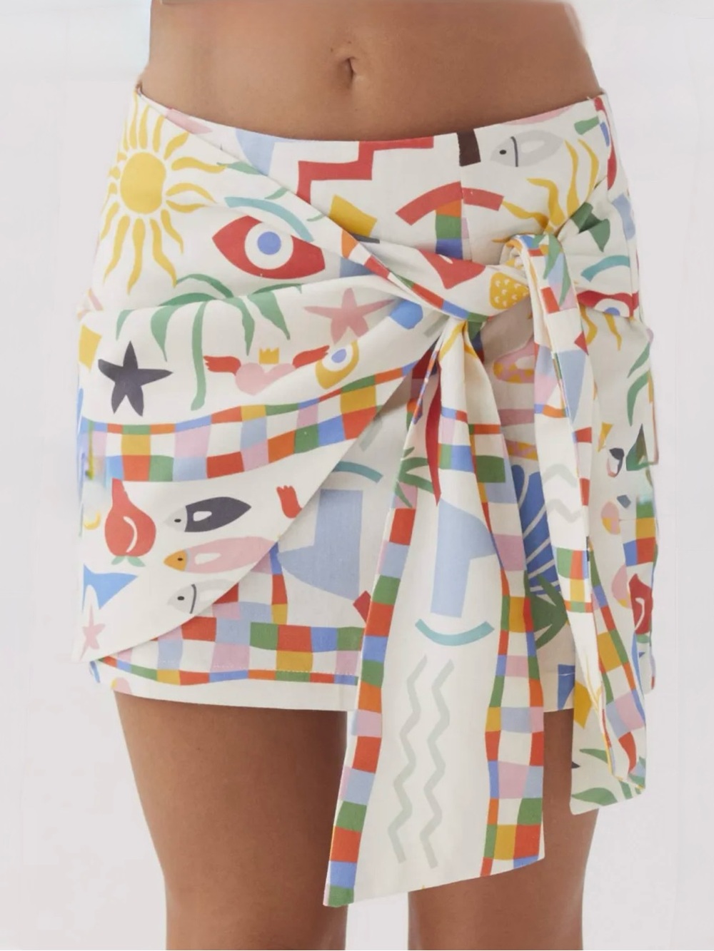 NWT PEPPERMAYO At First Light Linen Wrap Mini Skirt wrap sarong Summer Palm tie